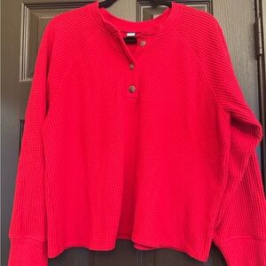 Women's Red Button-Up Waffle Knit Pajama Top